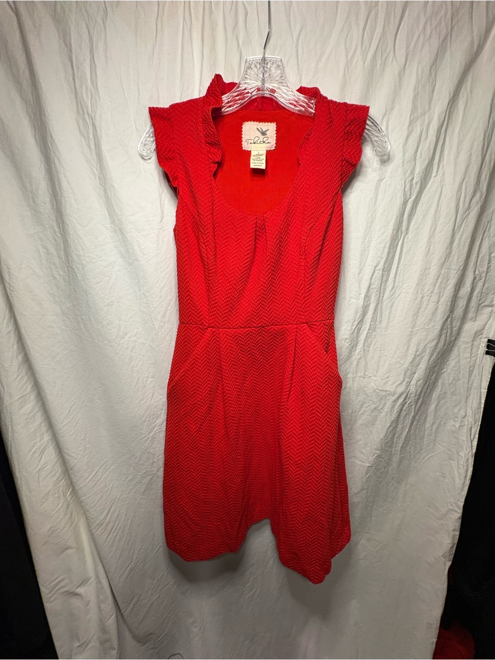 Anthropology Talitha Red Textured Mini Dress with Ruffle Cap Sleeves